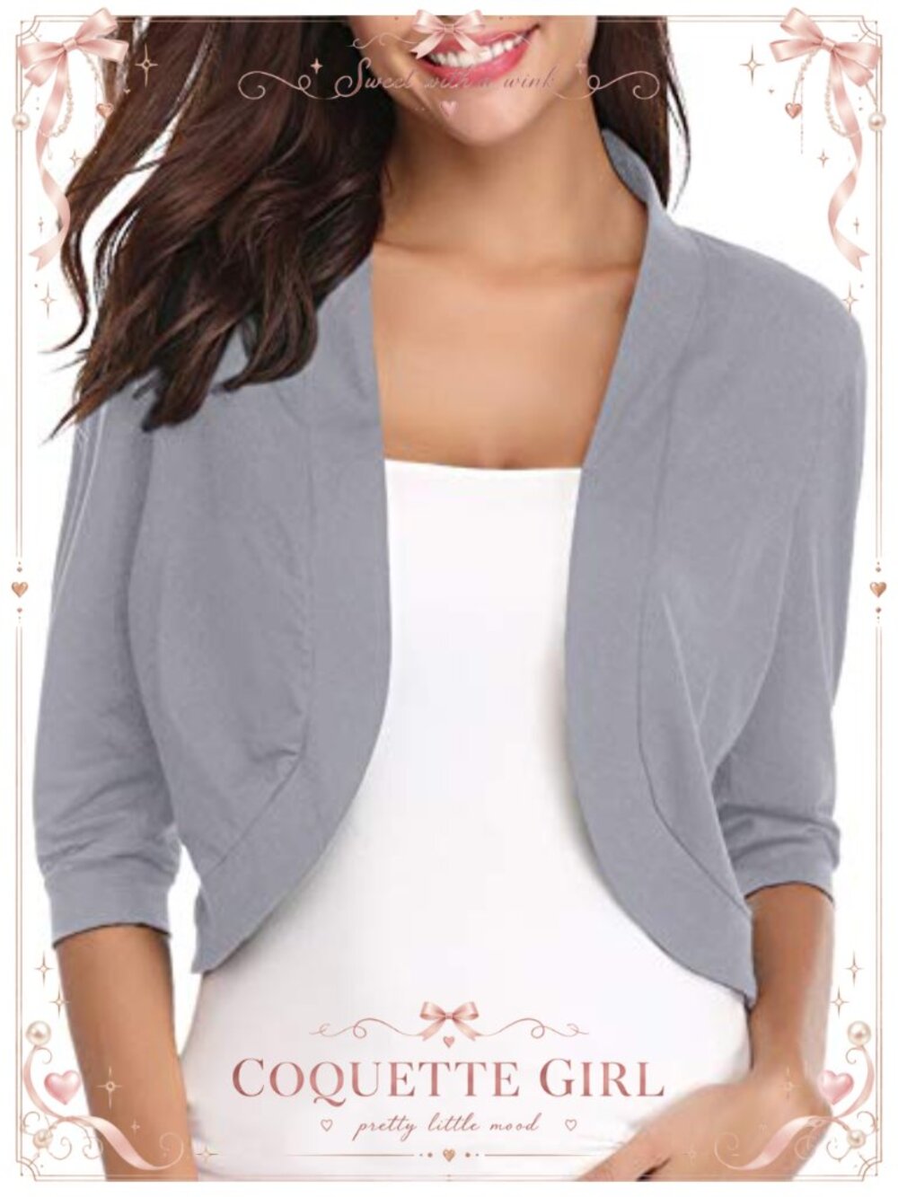 Womens 3/4 Sleeve Open Front Cropped Cardigan Shrug Bolero Knit Sweater